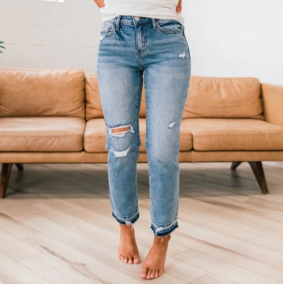 VERVET BY FLYING MONKEY Denim - Vervet Lovervet Lena High Rise Straight Crop Released Hem Jeans Plus 14, 18, 20